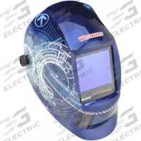 WESTWARD Welding Helmet: Auto-Darkening, 4 Arc Sensors, Graphics, Blue/White, W5-13, Analog, Ratchet (MPN 44R230). Key specifications — Color: Graphics; Suspension Adjustment Type: Ratchet; Graphics: Blue/White; Viewing Area: 3.74 in x 3.34 in; Brand: WESTWARD; Grind Mode: Yes; Helmet Material: Nylon; Helmet Type_Original: Auto-Darkening.