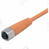 Single-Ended Cordset: M12 Female Straight X Bare Wire, 5 Pins, Orange, PVC, 25 m Cable Lg (MPN EVT003). Key specifications — Cable Jacket Color: Orange; End 1 Gender: Female; End 1 Mounting Orientation: Straight; End 2 Connection Type: Bare Wire; IP Rating: IP67; Brand: IFM; Wire Size: 0.34 sq mm; Cable Jacket Material: PVC.