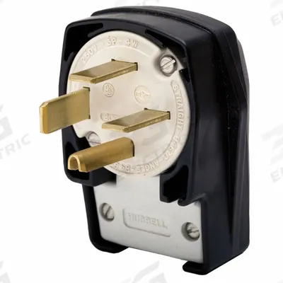 HUBBELL Straight Blade Plug: 15-60P, 250V AC, 60 A, 3 Pole, 4 Blade, Black (MPN HBL8462C) - Angled Plugs