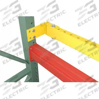 STEEL KING Stop Beam: 0 Bays, 96 in x 4 in x 2 in, 14 ga, Steel, Powder Coated, Yellow (MPN PLBM3.4096YW). Key specifications — Brand: STEEL KING; Material: Steel; Includes Hardware: Yes; Finish: Powder Coated; Color: Yellow.