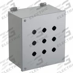 HAMMOND Push Button Enclosure: 22mm, 9 Holes, Carbon Steel, NEMA 12 (MPN 1489MP9). Key specifications — Brand: HAMMOND; Environments & Applications: Indoor Dust & Water Droplets.