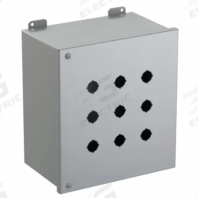 HAMMOND Push Button Enclosure: 22mm, 9 Holes, Carbon Steel - Enclosures for 22mm Operators