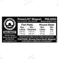 MAG-MATE Replacement Capacity Sticker: 900256, Below-the-Hook Lifting Magnets. Key specifications — Brand: MAG-MATE; Manufacturer Part Number: 900256; Product Type: Capacity Sticker.