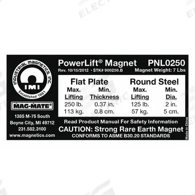 MAG-MATE Replacement Capacity Sticker: 900256 - Accessories for Below-the-hook Lifting Magnets