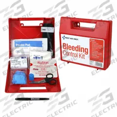 FIRST AID ONLY First Aid Kit: Plastic Case, 24 People Served, 12 Components, 0 Pockets (MPN 91310). Key specifications — Brand: FIRST AID ONLY; Wound Dressings Included: Elastic Band Back-Up Tourniquet; Housing Material: Plastic.