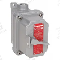 HUBBELL KILLARK Tumbler Switch: 1 Gang, 1-Pole, 20 A, 120 V AC, Feed-Thru Hub, 1/2 in Hub Size (MPN FXS-41C). Key specifications — Brand: HUBBELL KILLARK.