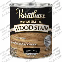 VARATHANE Wood Stain: Wood Stain, Interior, Oil, 1 qt Container Size, Wood, Satin, Natural, Premium (MPN 211688H). Key specifications — Brand: VARATHANE; Transparency: Semi-Transparent; Use Location: Interior; Sheen: Satin; Sub-Brand: Varathane; Color: Natural.