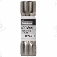 BUSSMANN Fuse: BBS Series, Midget, Fast-Acting, 2 A, 600 V AC, 13/32 in x 1 3/8 in, Non-Indicating (MPN BBS-2). Key specifications — attr1287209: BBS; attr211192: BUSSMANN.