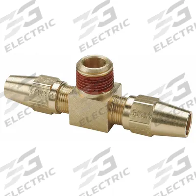PARKER Compression Tee Fitting: 3/8 in OD x 1/4 in Pipe x 3/8 in OD Fitting Size, Brass - DOT Air Brake Compression Fittings for Copper Lines