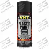 VHT Automotive Paint: Exterior/Interior, Solvent, Solvent-Based, Plastic, No Texture, Matte, Black (MPN ESP820007). Key specifications — Color: Black; Coverage Area: 12 to 15 sq ft; Compatible Surface Material: Plastic; Finish Texture: No Texture; Sheen: Matte; Brand: VHT.