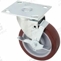 APPROVED VENDOR Plate Caster: Swivel, Side Brake, Polyurethane, 6 in Wheel Dia., 1 1/2 in Wheel Wd (MPN 02XA06128S001GN). Key specifications — attr1100274: APPROVED VENDOR; attr1100312: Red; attr1176041: Swivel with Brake.