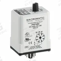MACROMATIC Phase Monitor Relay: Socket Mounted, 10 A Current Rating, 480V AC, 8 Pins/Terminals (MPN PAP480). Key specifications — Monitored Parameters: Undervoltage; Manufacturer Part Number: PAP480; Brand: MACROMATIC.