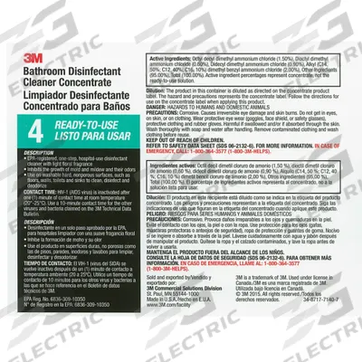 TOLCO Secondary Bottle Label: 11 in Ht, 8 1/2 in Wd, 3M Bathroom Cleaner Ready-to-Use 4 - Secondary Container Labels and Tags