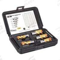 SLUGGER BY FEIN Annular Cutter Set: 1 in Max Cutting Dp, Pilot Pin Included, TiN, Cobalt, 5 Cutters (MPN 63134999012). Key specifications — attr253884: Yes; attr253885: TiN; attr253886: Cobalt; attr253887: Weldon Flat; attr253888: Fractional Inch; attr253891: 1-1/16 in; attr277149: SLUGGER BY FEIN.