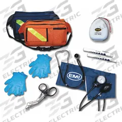 EMS Student Response Kit: 10 Components, Nylon, Fanny Pack, Blue, No Medication Included, Nylon (MPN 546). Key specifications — Brand: EMI; Adhesive Bandages Included: No Adhesive Bandages; Product Type: EMS Student Response Kit; PPE and Disposal Equipment Included: Lifesaver CPR Mask; Oral and Inhalant Medicinals Included: No Oral/Inhalant Medicinals; Tools Included: EMS Shears; Topical Medicinals Included: No Topical Medicinals; Wound Dressings Included: No Wound Dressings.