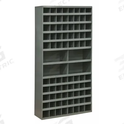 DURHAM MFG Pigeonhole Bin Unit: 34 in x 12 in x 66 in, 84 Compartments, 12 in, Gray - Lipped Fixed-Size Compartmented Shelving