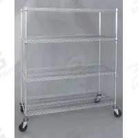 APPROVED VENDOR Wire Shelving Unit: 18 in x 48 in x 69 in, Dry, Split Sleeve, 4 Shelves, Silver (MPN 1ECH6). Key specifications — attr15738: Silver; attr14157: Chrome; attr14150: Dry; attr14159: Round; attr5304: 4; attr14155: (2) Swivel with Brakes; attr14158: Steel; attr14156: Rubber.
