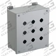 HAMMOND Push Button Enclosure: 22mm, 9 Holes, Carbon Steel, NEMA 12/13 (MPN 1437MK). Key specifications — Brand: HAMMOND; Environments & Applications: Indoor Dust & Water Droplets.