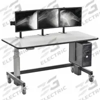 AFC INDUSTRIES Electric Sit-Stand Desk: 47 in Max Desktop Ht, 28 in Min Desktop Ht, 72 in Overall Wd (MPN ST7230_B_ST_3FZ_C_01). Key specifications — Caster/Glide Type: (2) Swivel; Brand: AFC INDUSTRIES; Frame Color: Gray; Desktop Color: Black; Frame Material: Steel; Desktop Material: Laminate; Standards: UL Listed; Product Type: Electric Sit-Stand Desk.