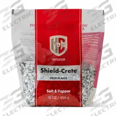 H&C Floor Chips: Black/Gray/White, 250 lb/sq ft Coverage Area, Exterior/Interior, 16 oz Container (MPN 20.105200-99). Key specifications — Additive Type: Anti-Slip Additive; Brand: H&C; Base Type: Oil; Water; Color: Black/Gray/White; Use Location: Interior.