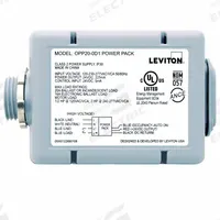 LEVITON Power Pack: OPP20, LED, Hard Wired, 120/208/220/230/240/277V AC, 24V DC, OPP20-D2. Key specifications — Manufacturer Part Number: OPP20-D2; Communication Method: Hard Wired; Compatible with Series: OPP20; Input Voltage: 120/208/220/230/240/277V AC; Lighting Technology: LED; Output Voltage: 24V DC; Brand: LEVITON.