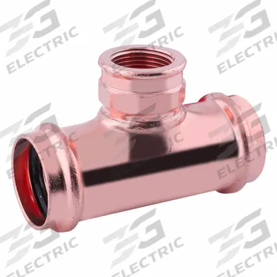 APPROVED VENDOR Crimp Tee Fitting: Tee, 1 1/4 in CTS x 1 1/4 in CTS x 1/2 in Pipe size - Plumbing Copper & Bronze Press Tube Fittings