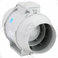 In-Line Duct Fan: 293 cfm Max., 6 in Duct, 65 W, 120V AC, 1 Ph, IP44, Thermoplastic (MPN KIT-TD150). Key specifications — Includes: (1) Intake Grill; Brand: SOLER & PALAU; Speed Controllable: Yes; High-Efficiency Motor: No; Housing Material: Thermoplastic; Nameplate Voltage: 120V AC; Number of Speeds: 1; Airflow @ 0.000 in SP - Range: 250 to 499 cfm.