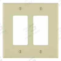 LEVITON Wall Plate: Duplex Outlet, 2 Gang, Ivory, Midsize Size (MPN PJ262-I). Key specifications — Brand: LEVITON; Material: Nylon.