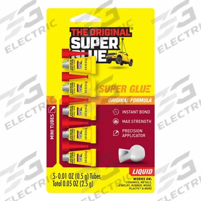 SUPER GLUE Instant Adhesive: Super Glue, Metals/Plastics, 0.05 fl oz, Tube, Clear - General Purpose Instant Adhesives