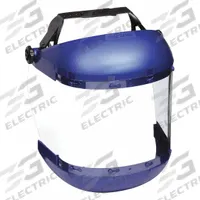 SELLSTROM Face Shield: Clear, Anti-Fog, Reusable, 19 1/2 in Visor Wd, 6 1/2 in Visor Ht, Acetate (MPN S38140). Key specifications — Headgear Color: Blue; Brand: SELLSTROM; Visor Material: Acetate; Visor Features: Reusable.
