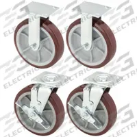 GREENLEE Plate Caster: Rigid/Swivel, Side Brake, Polyurethane, 8 in Wheel Dia, 2 in Wheel Wd, Hole (MPN CRSL8). Key specifications — Wheel Bearing Type: Roller; Wheel/Tread Color: Red; Brand: GREENLEE; Caster Type: Rigid.