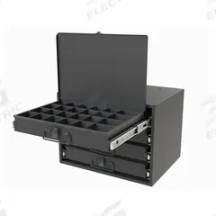 Sliding Drawer Cabinet: 15 5/8 in x 11 7/8 in x 11 7/8 in, 4 Drawers, Gray, Bearing, Assembled, Pull (MPN 307B-95-D947). Key specifications — Cabinet Color: Gray; Includes Dividers: No; Drawer Inside HxWxD: (20) 2 in x 2-3/16 in x 1-15/16 in (4) 2 in x 2-3/16 in x 2-3/4 in; Stackable: Yes; Number of Compartments per Drawer: (4) 24; Brand: DURHAM MFG.