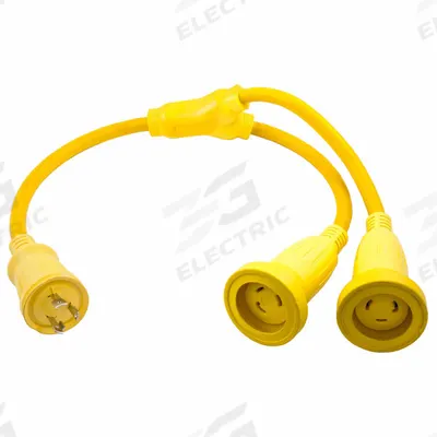 HUBBELL WIRING DEVICE-KELLEMS Marine Adapter: 3 ft Lg, 10 AWG, L5-30P Plug - Twist-Lock Plug Extension Cord Adapters with Splitters