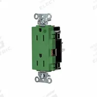 HUBBELL Receptacle: Hospital Grade, Decorator Duplex, 5-15R, Green, 125V AC, 15 A, 2 Pole / 3 Wire (MPN HBL2172STGN)