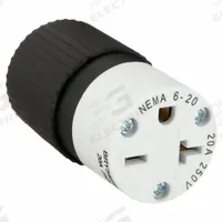 BRYANT Straight Blade Connector: 6-20R, 250V AC, 20 A, 2 Pole, 3 Wire, Black/White (MPN BRY5469NC)