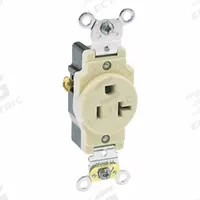 LEVITON Single Receptacle Outlet: Single, 5-20, Ivory, 125V AC, 20 A, 2 Pole / 3 Wire (MPN 5351-I)