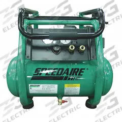 SPEEDAIRE Portable Air Compressor: Oil Lubricated, 4 gal, Hot Dog, 2 hp, 4.6 cfm @ 90 psi, 120V AC (MPN 2MLW5). Key specifications — attr48686: Oil Lubricated; attr48685: 120V AC; attr48678: 15 A; attr48688: Handle; attr48671: SPEEDAIRE; attr124308: Standard (75 dBA or more).