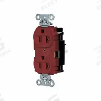 HUBBELL Receptacle: Duplex, 5-20, Red, 125V AC, 20 A, 2 Pole / 3 Wire (MPN 5362STR)