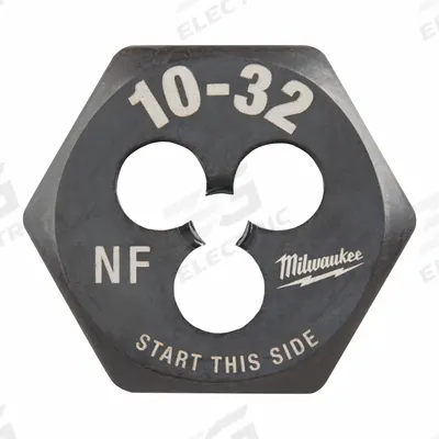 MILWAUKEE Hex Threading Die: #10-32 UNF, 1 in Hex Wd, Black Oxide Carbon Steel (MPN 49-57-5327) - Solid Hex Rethreading Dies