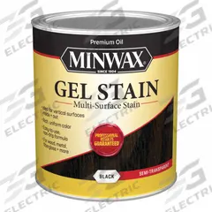 MINWAX Wood Stain: Wood Stain, Interior, Oil, 1 qt Container Size, Fiberglass/Metal/PVC/Wood, Black (MPN 660920000). Key specifications — Brand: MINWAX; Transparency: Semi-Transparent; Use Location: Interior; Sub-Brand: Gel Stain; Color: Black.