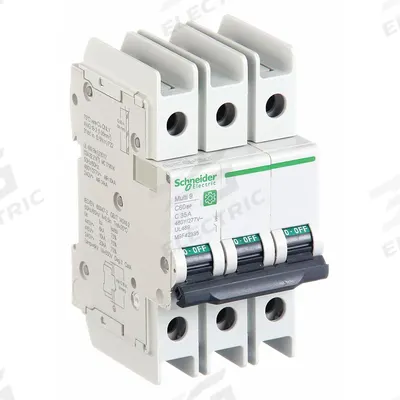 SCHNEIDER Miniature Circuit Breaker: 35 A Amps, 14kA at 120/240V AC, Screw Clamp - C-Curve, 3-Pole UL489 DIN Rail-Mount Miniature Circuit Breakers