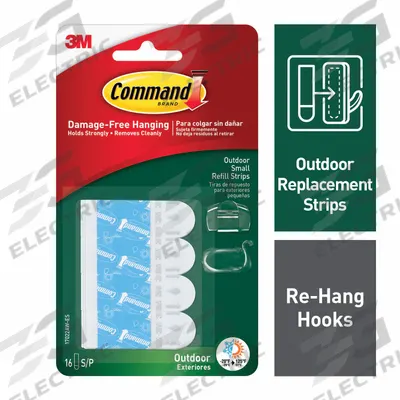 COMMAND Outdoor Small Refill Strip: 0.63 in Overall Wd, 1.81 in Overall Lg, White - Picture-Hanging & Adhesive Hook Replacement Pieces