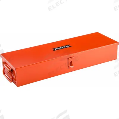 PROTO Tool Box: 20 1/4 in W 15 3/16 in D 5 1/2 in H, Steel, Red, Hinged Lid, Padlock - Steel Socket Storage Boxes