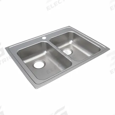 JUST MANUFACTURING Bowl Drop-In Sink: 29 in Overall Lg, 22 in Overall Wd, 4 1/2 in Bowl Dp - Two-Bowl Counter-Mounted Kitchen & Bar Sinks without Faucets