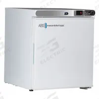 AMERICAN BIOTECH SUPPLY Lab Refrigerator: 1 cu ft, Tabletop, 1°C to 10°C, 19 1/4 in Overall Dp, Temp (MPN ABT-HC-UCFS-0104). Key specifications — Door Opening Style: Right; Color: White; Alarm Type: Temperature; Manufacturer Part Number: ABT-HC-UCFS-0104; Brand: AMERICAN BIOTECH SUPPLY; Product Type: Lab Refrigerator; Door Type: Swing Solid; Refrigerant Type: R-600a.