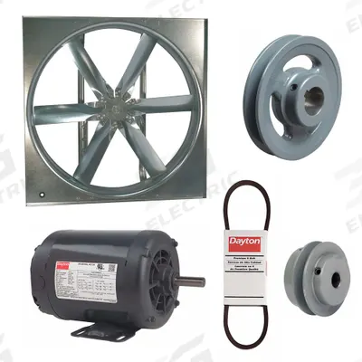 Dayton Supply Fan w/Drive Package: Belt Drive, 24 in Blade, Open Dripproof, 7,069 cfm - Belt-Drive Panel Supply Fans with Drive Package