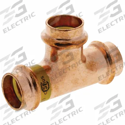 NIBCO Crimp Tee Fitting: Tee, 1 in CTS x 1 in CTS x 1 in CTS x 3/4 in CTS size - Gas Copper & Bronze Press Tube Fittings