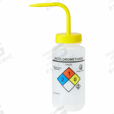 APPROVED VENDOR Wash Bottle: 500 mL, Dichloromethane, Yellow, Wide, Vented Spout Spout - Wide Mouthed Standard Spout Wash Bottles
