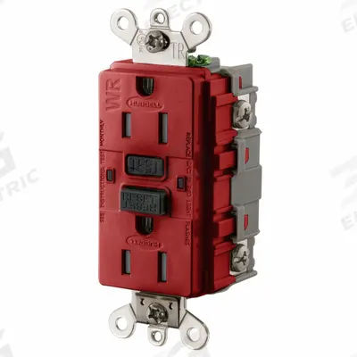 HUBBELL GFCI Receptacle: Duplex, 5-15, Red, GFCI, 125V AC, 15 A, 2 Pole / 3 Wire (MPN GFSG5262R) - General Purpose Receptacles