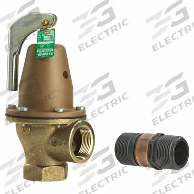 Watts Relief Valve: FNPTF x FNPTF, 1 in x 1 in, Bronze - ASME Section XIII Hot Water Pressure Relief Valves